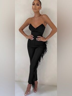 Club L London black Tailored Feather Trim Trousers